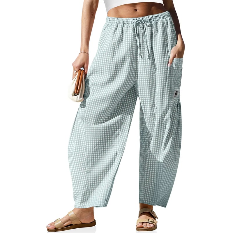 🌴 Dambyxor med vida linneben - 50% RABATT - ✨ Randig ginghammönstrad sommarchic stil