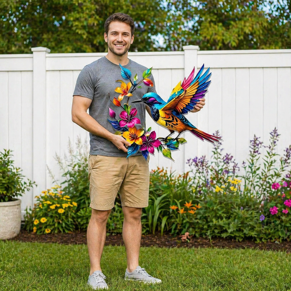 🦜✨Metallveggkunst med kolibriblomst