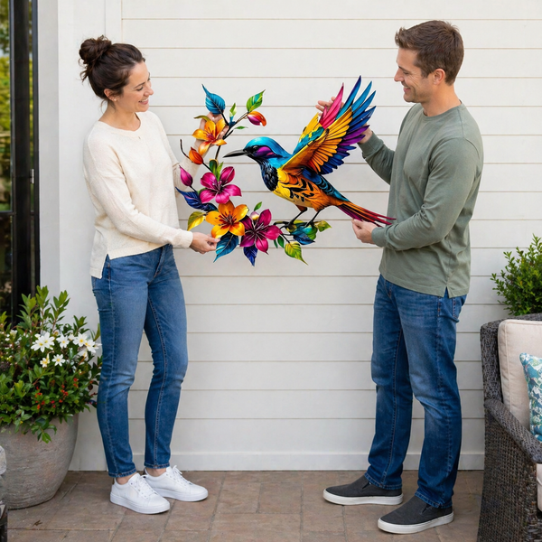 🦜✨Metallveggkunst med kolibriblomst