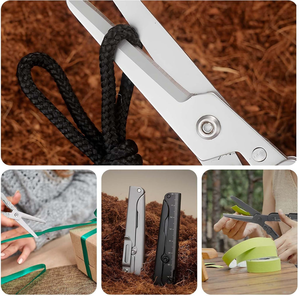 ✂️ 2-i-1 sammenleggbar EDC-saks med innebygd linjal