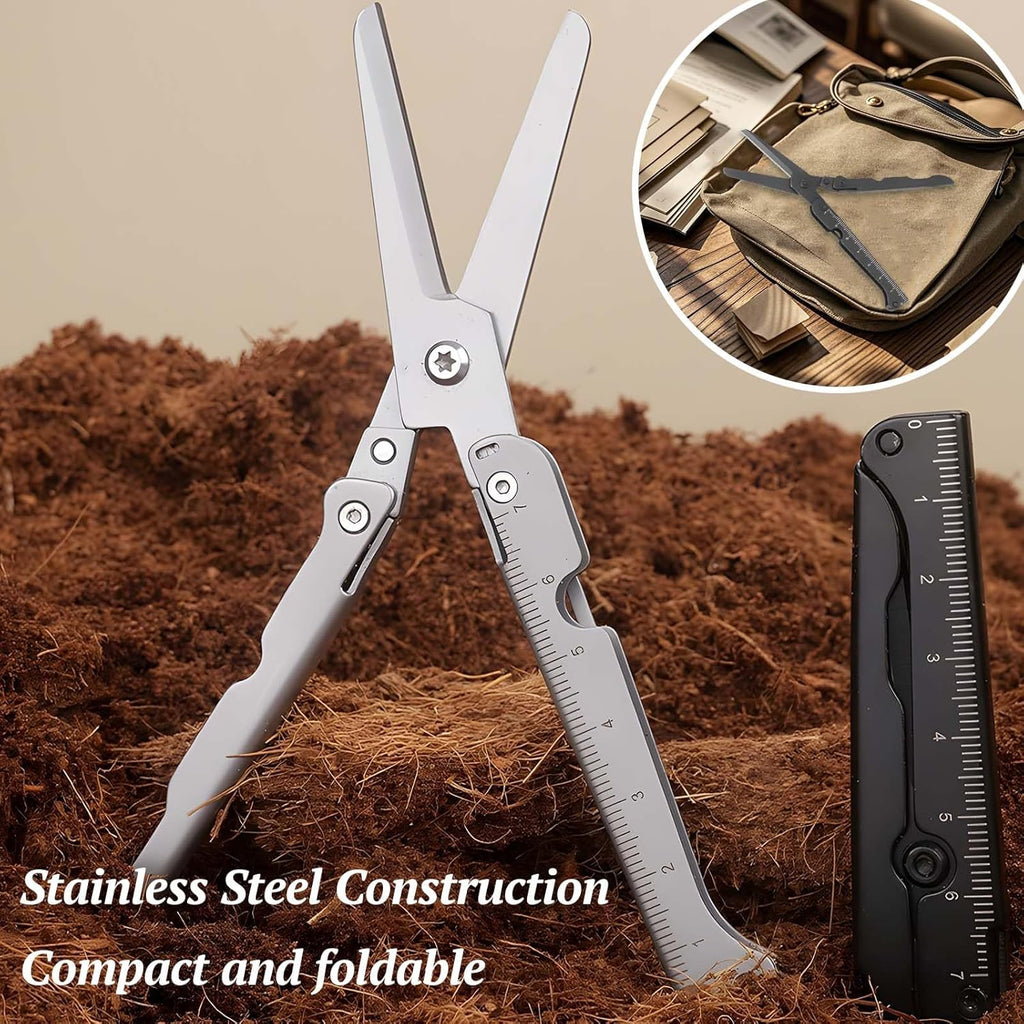 ✂️ 2-i-1 sammenleggbar EDC-saks med innebygd linjal