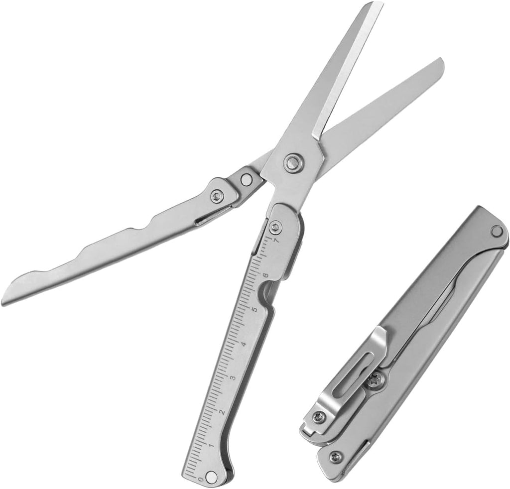 ✂️ 2-i-1 sammenleggbar EDC-saks med innebygd linjal