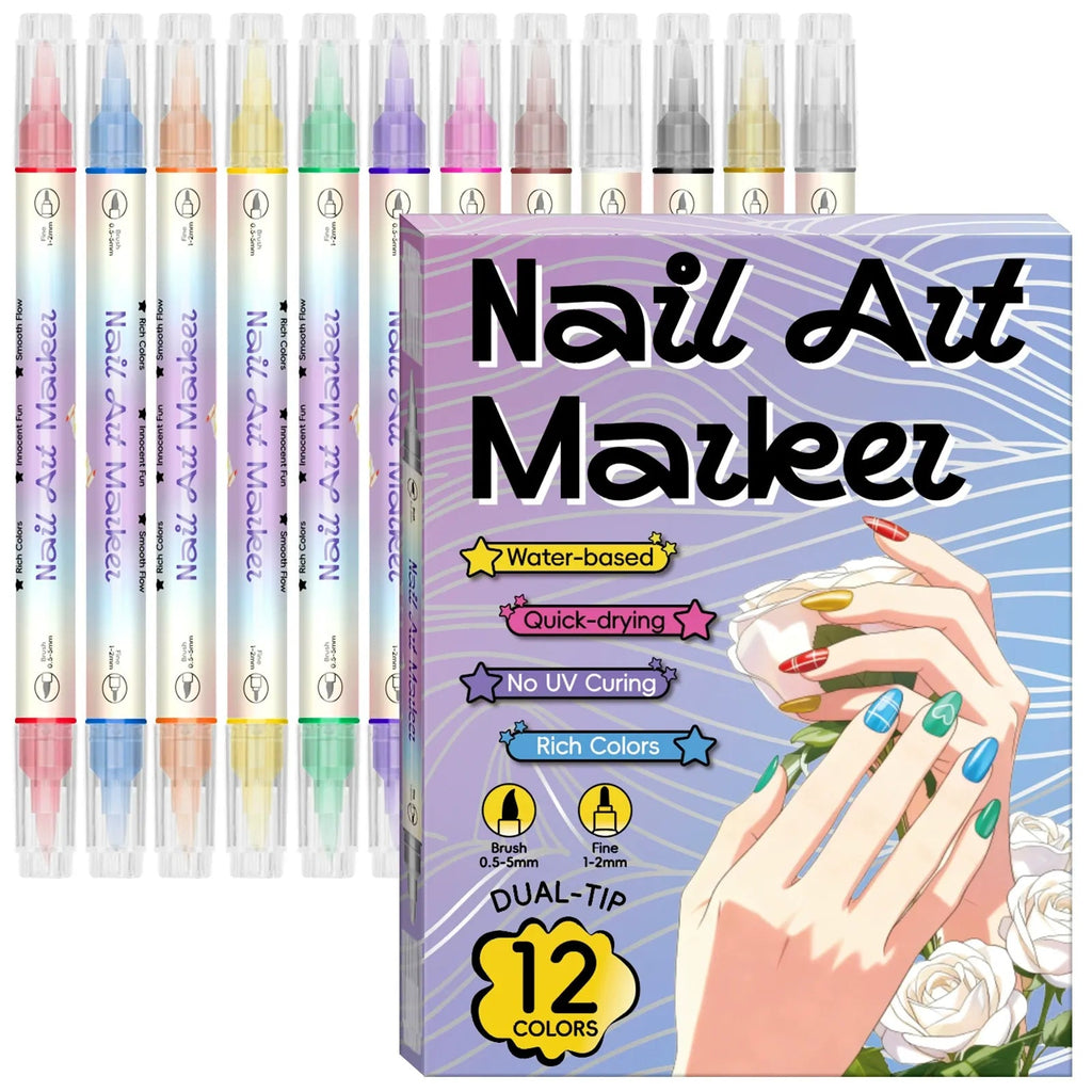 12/24 färger nagelkonstpennor – DIY 3D-markörer för teckning, prickning och manikyr