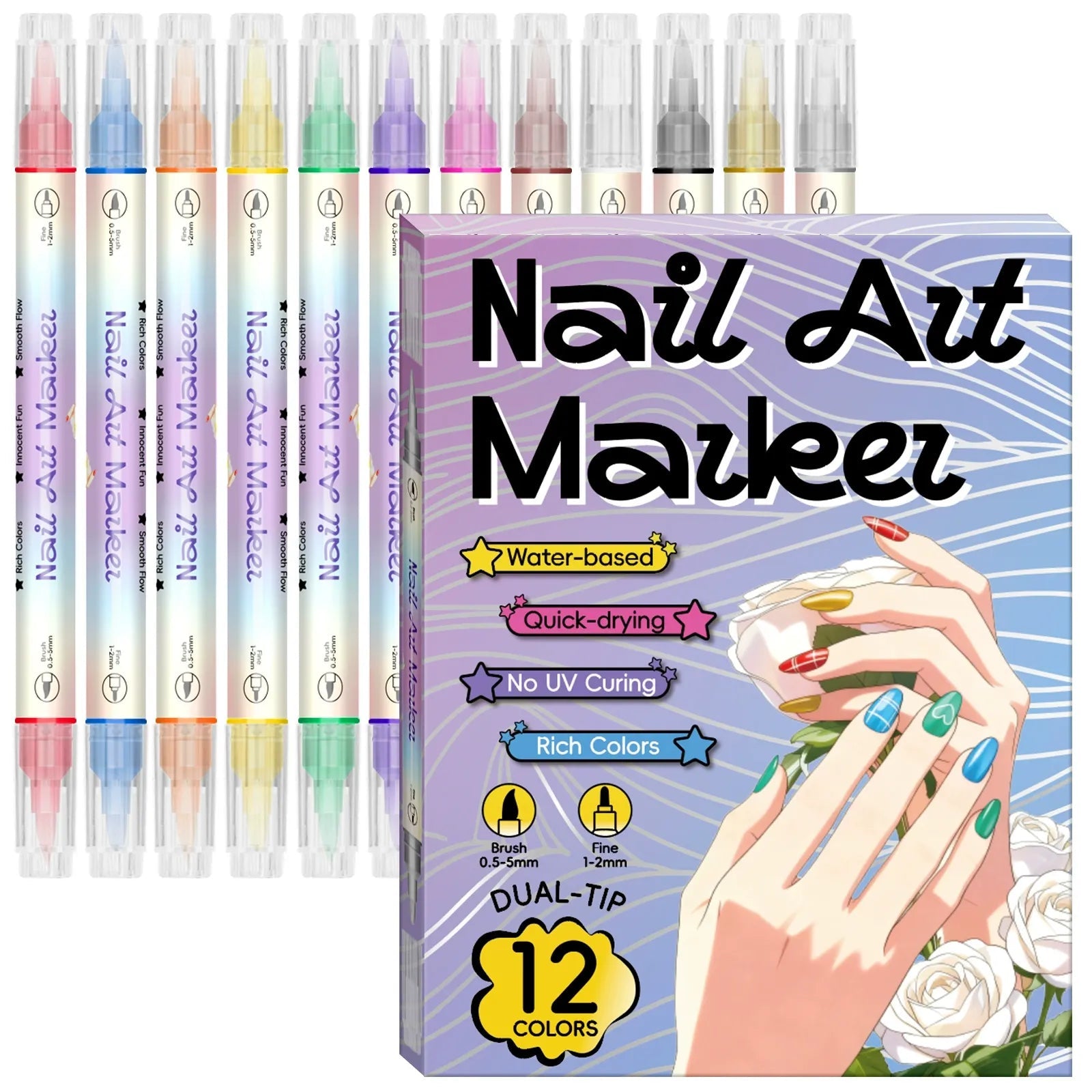 12/24 färger nagelkonstpennor – DIY 3D-markörer för teckning, prickning och manikyr
