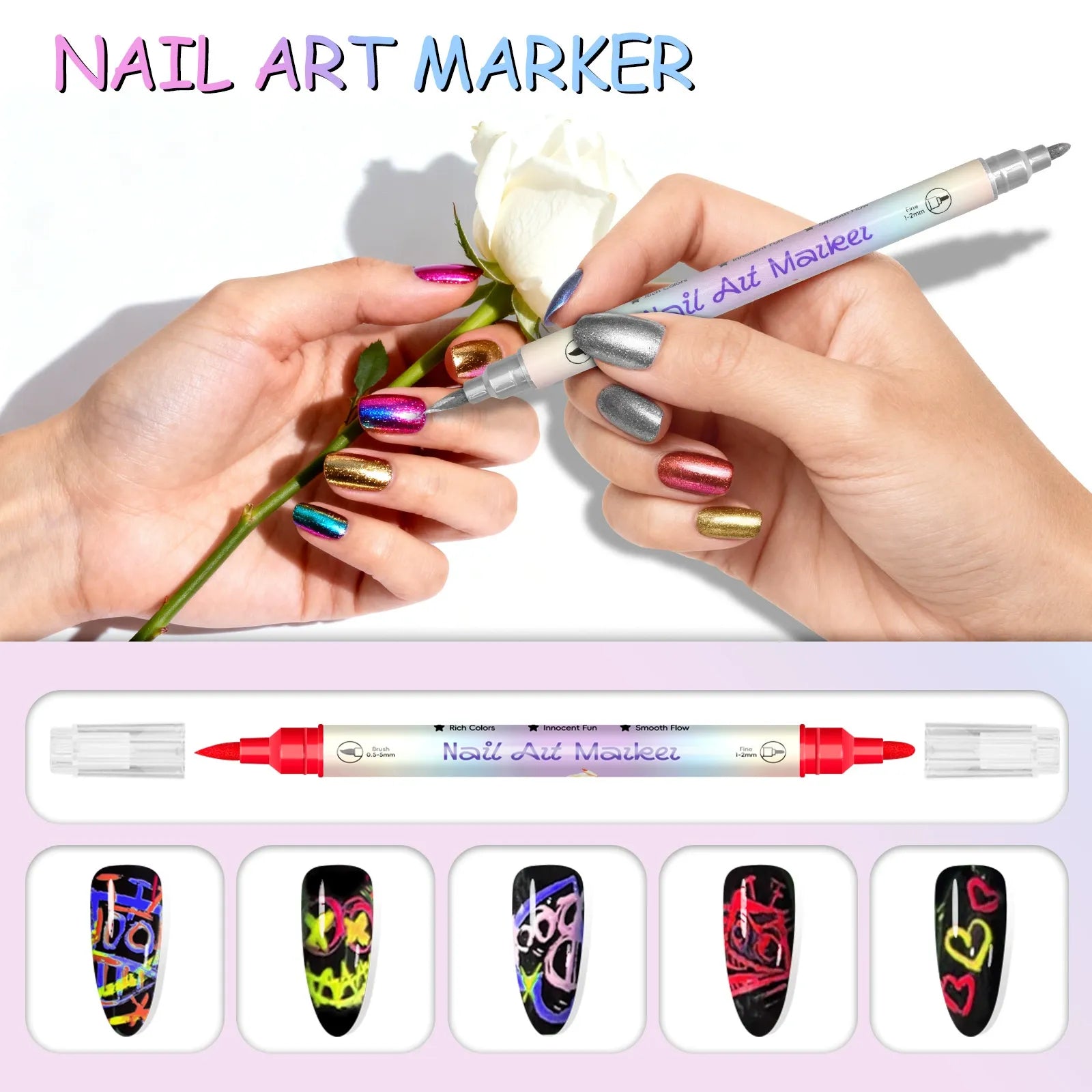 12/24 färger nagelkonstpennor – DIY 3D-markörer för teckning, prickning och manikyr