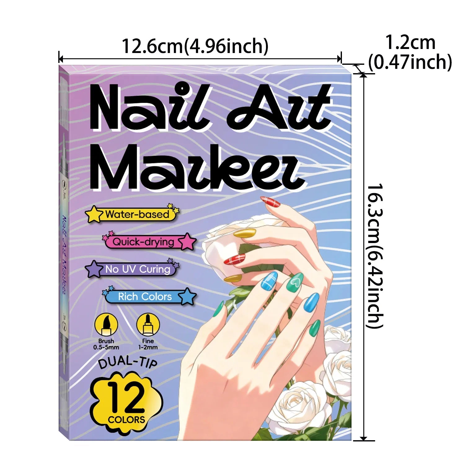 12/24 färger nagelkonstpennor – DIY 3D-markörer för teckning, prickning och manikyr