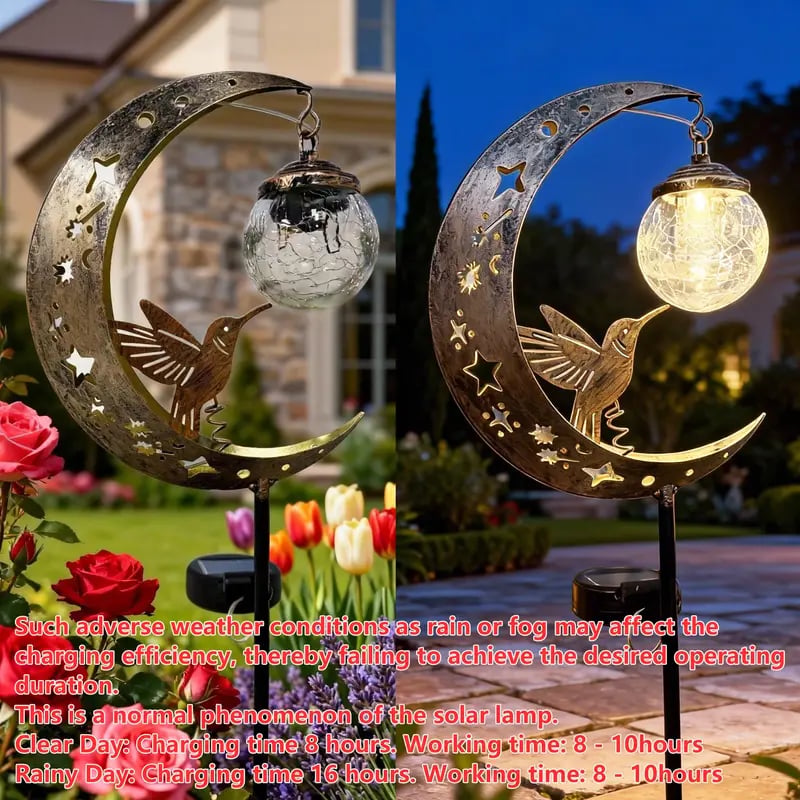 🌙✨Hummingbird Moon solcellslampa för trädgården