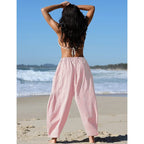 🌴 Damebukser med vide linben - 50 % RABATT - ✨ Stripete ginghamsmønstret sommerchic stil