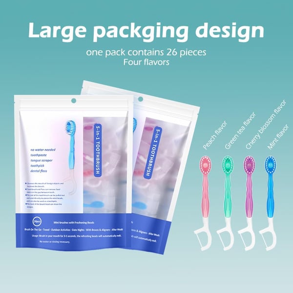 🎁5-i-1 minitannbørste & tanntråd & tungeskraper & tannpirkere-26 sett