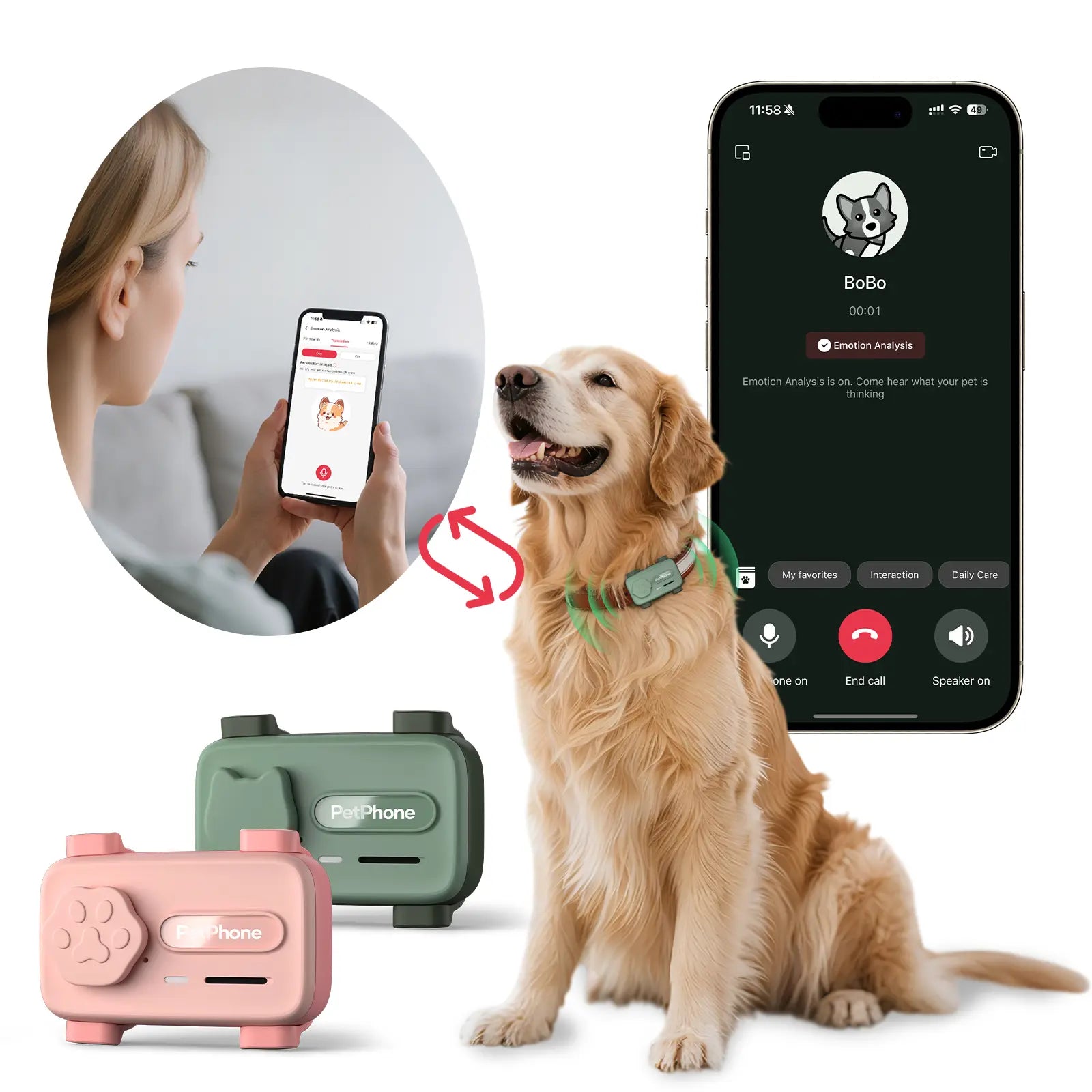 PetPhone for Dogs & Cats – 2-Way PetChat, Global GPS Tracker with Geofencing Alerts, Real-Time Tracking, Wellness Monitoring, Pet Finder, IP67 Waterproof, Up to 5 Days