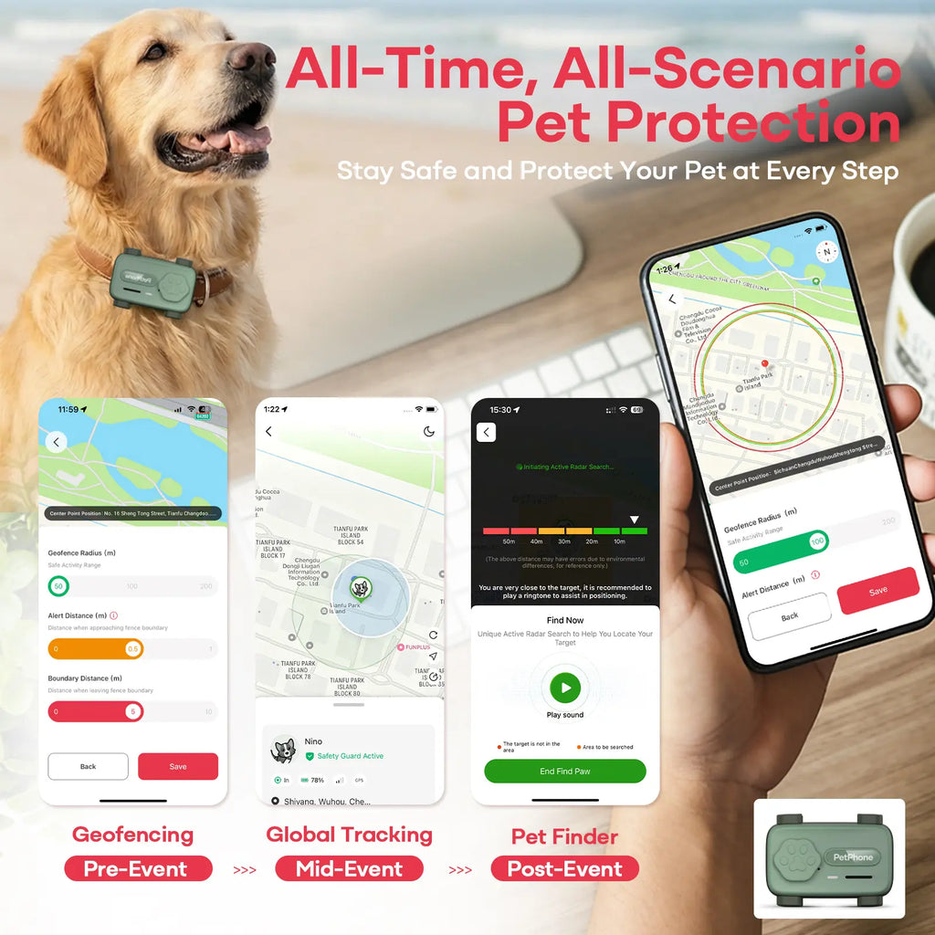 PetPhone for Dogs & Cats – 2-Way PetChat, Global GPS Tracker with Geofencing Alerts, Real-Time Tracking, Wellness Monitoring, Pet Finder, IP67 Waterproof, Up to 5 Days