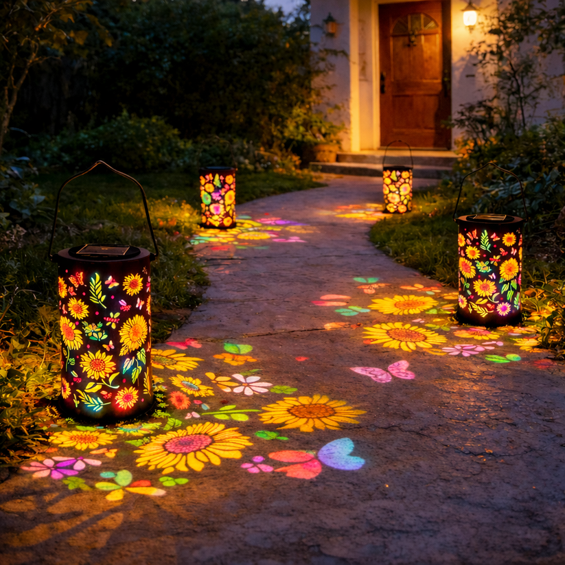 Färgglad solroslampa för trädgården