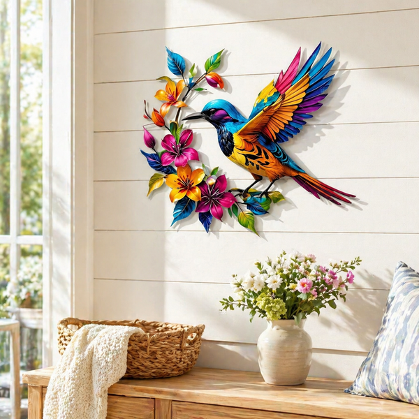🦜✨Metallveggkunst med kolibriblomst
