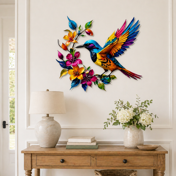 🦜✨Metallveggkunst med kolibriblomst