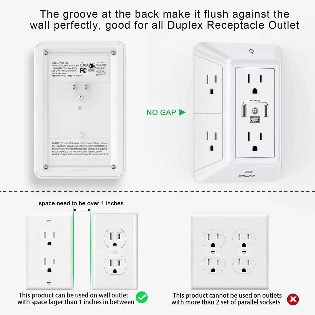 🔌✨ Overspenningsvern med 6 EU-uttak og 4 USB-porter, 4000W veggadapter
