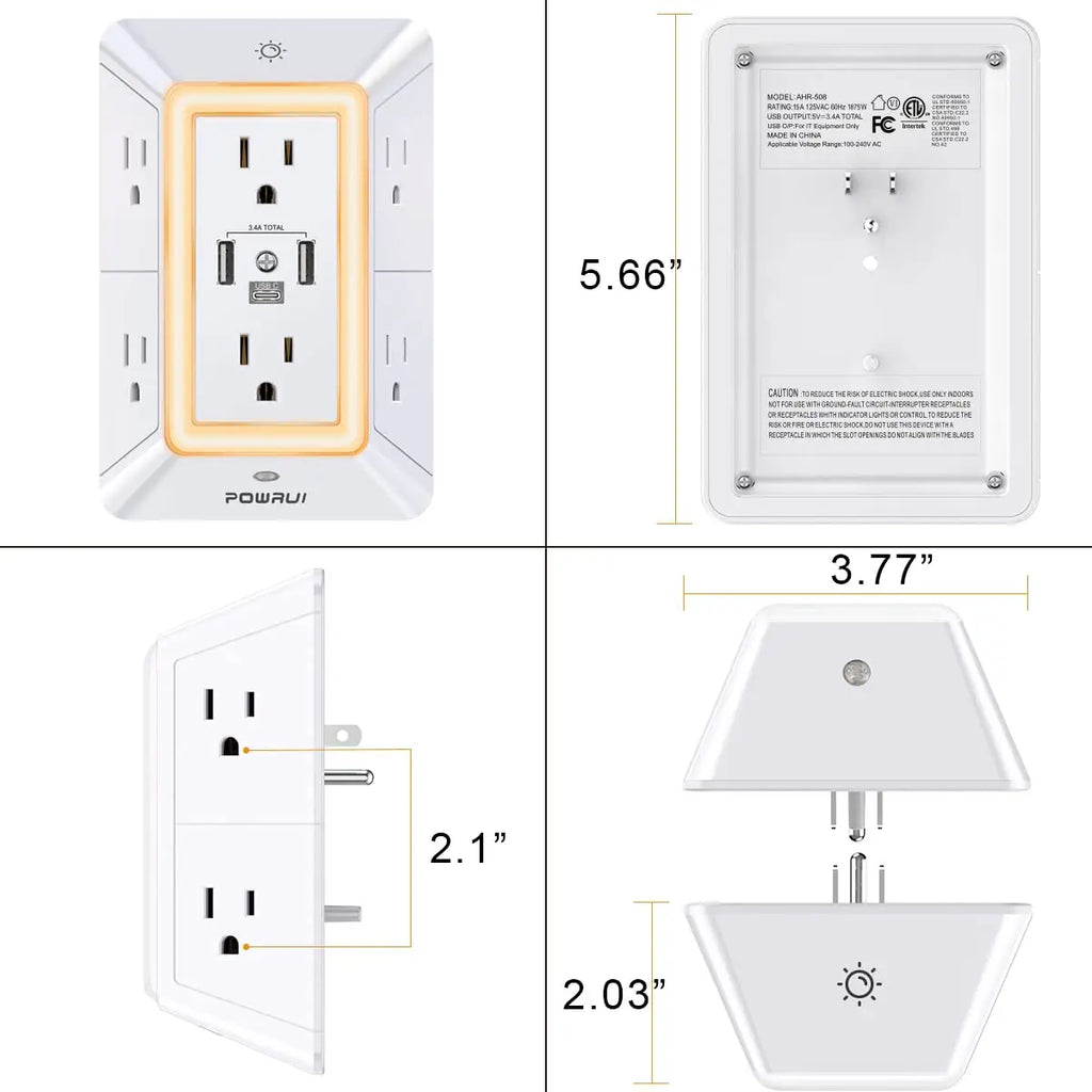 🔌✨ Overspenningsvern med 6 EU-uttak og 4 USB-porter, 4000W veggadapter