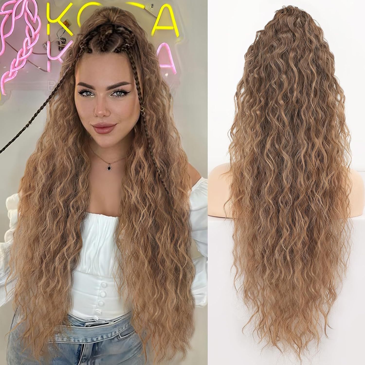 💜Lockigt, vågigt, frissigt hår med hästsvans💜Köp 1, få 1 gratis! 2-pack