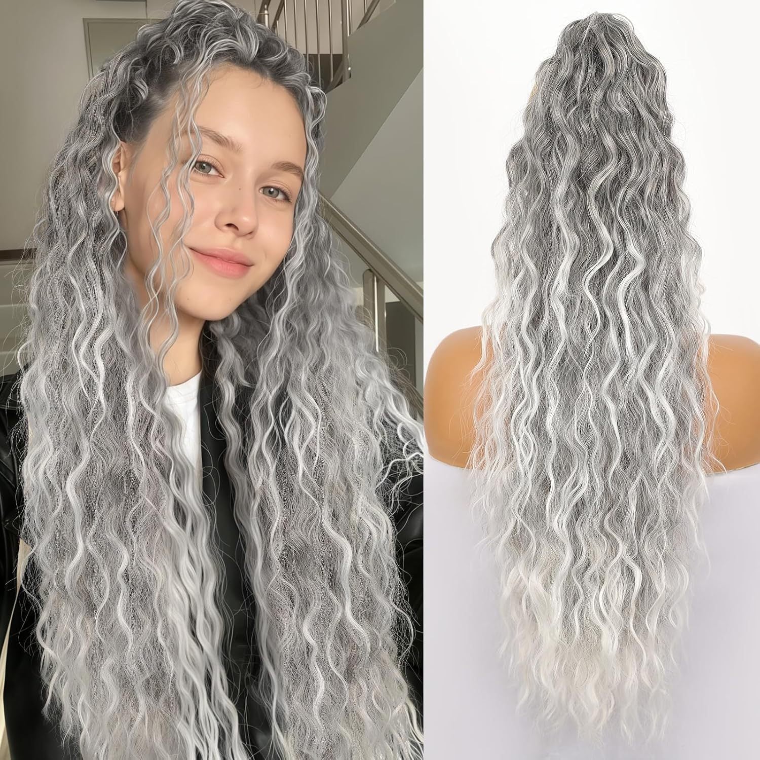 💜Lockigt, vågigt, frissigt hår med hästsvans💜Köp 1, få 1 gratis! 2-pack
