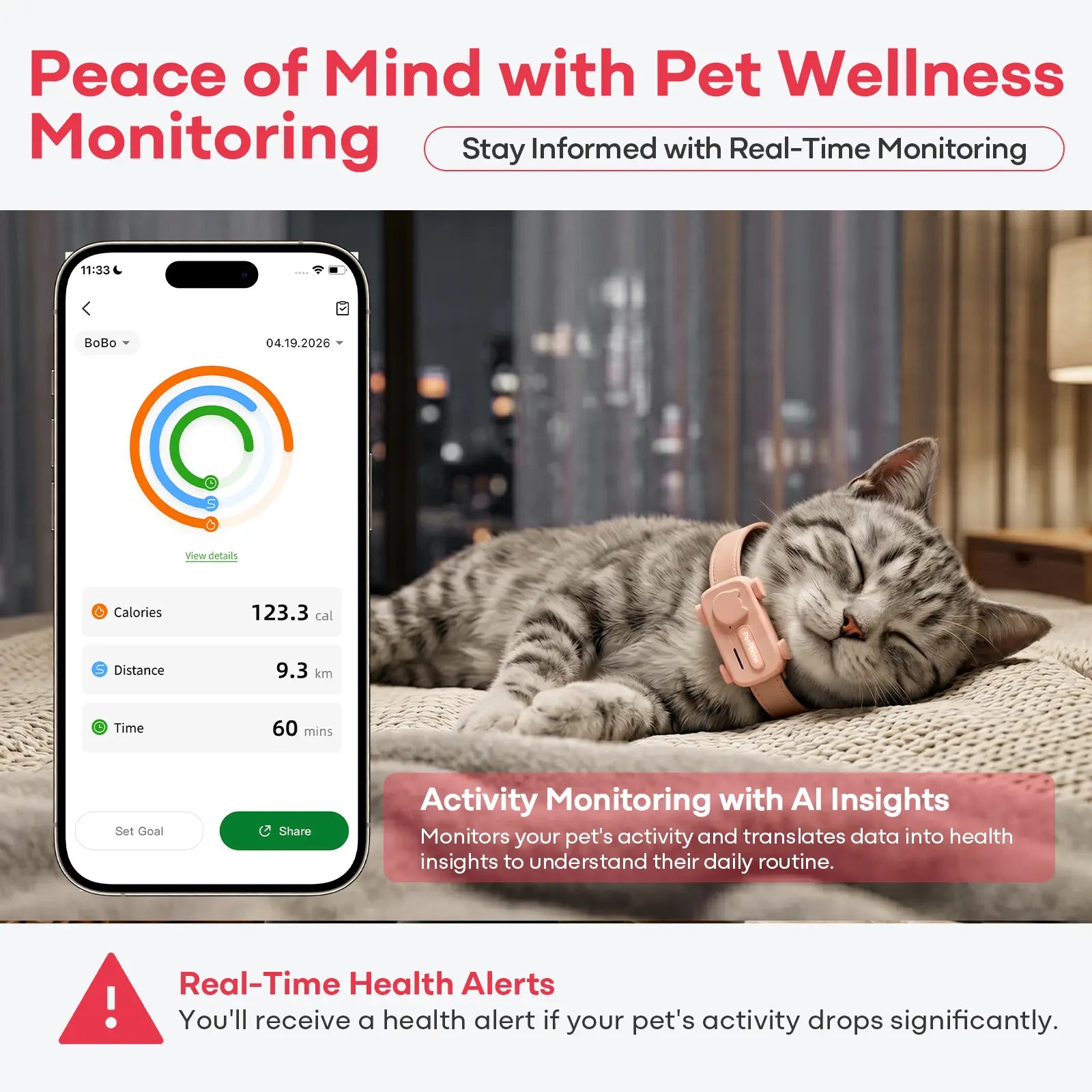 PetPhone for Dogs & Cats – 2-Way PetChat, Global GPS Tracker with Geofencing Alerts, Real-Time Tracking, Wellness Monitoring, Pet Finder, IP67 Waterproof, Up to 5 Days