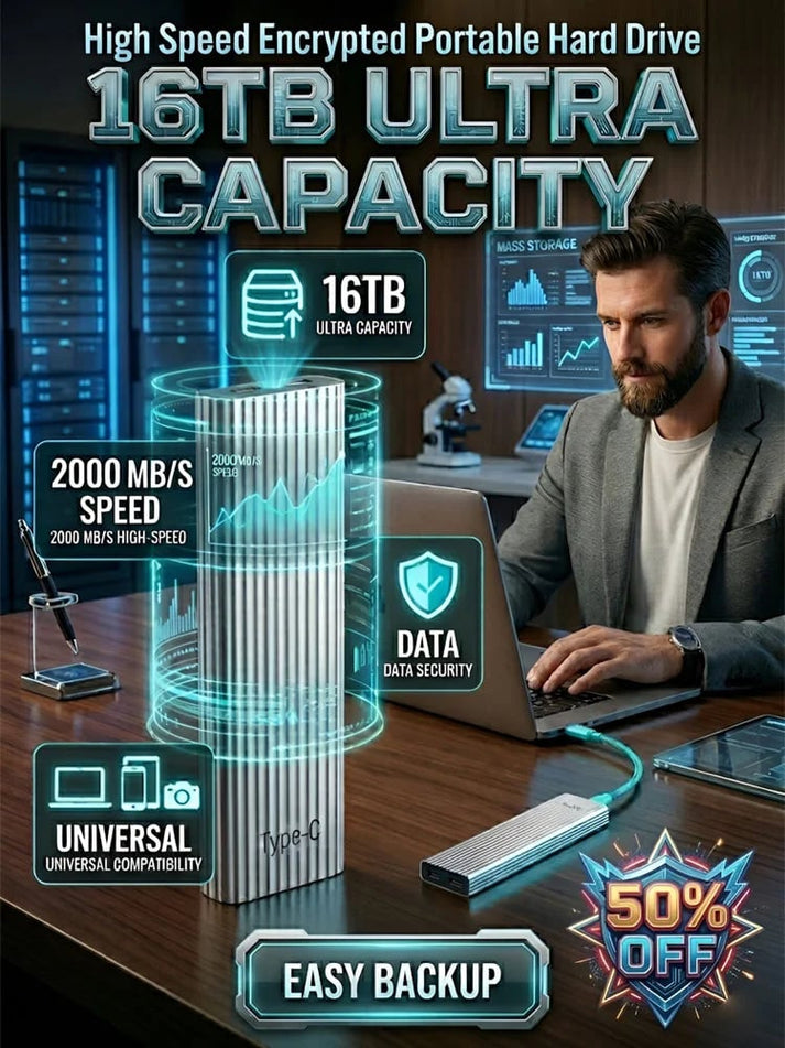 🏆Hurtigsalg⚡ Over 50 000 solgt! Nesten utsolgt - 🔥16 TB bærbar mini-SSD med stor kapasitet av type C