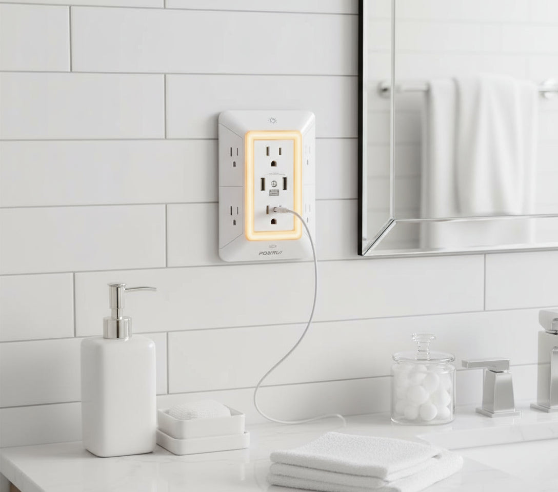 🔌✨ Overspenningsvern med 6 EU-uttak og 4 USB-porter, 4000W veggadapter