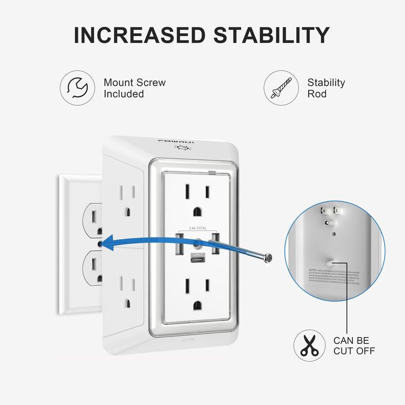 🔌✨ Overspenningsvern med 6 EU-uttak og 4 USB-porter, 4000W veggadapter