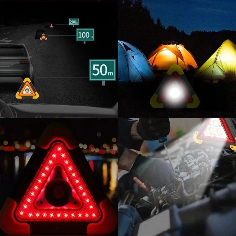 ☀️🔋Multifunksjonell LED Varseltrekant – Soldrevet og Oppladbar Nødlampe til Bil