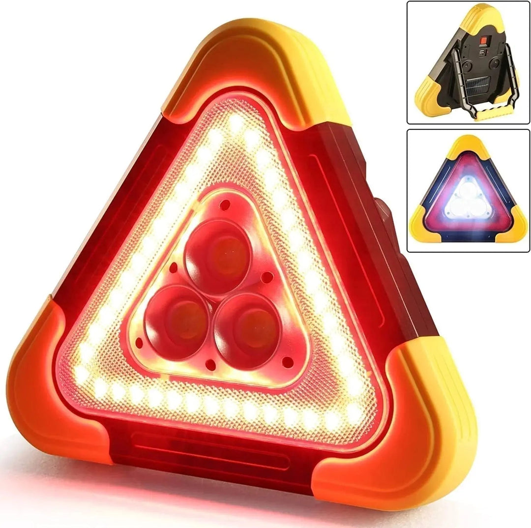☀️🔋Multifunktionell LED Varningstriangel – Solcellsdriven & Uppladdningsbar Nödlampa för Bil